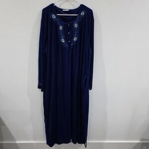Vintage The Vermont Country Store Womens Velvet Nightgown Size 3X Blue Peacock